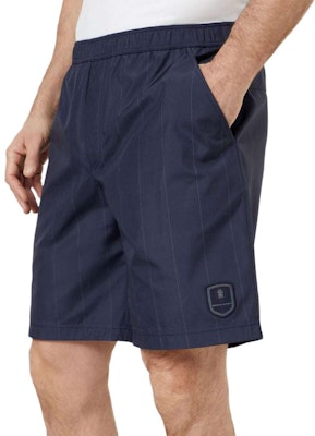 Brunello Cucinelli SS24 Seluar Pendek Lelaki Biru Berjalur dengan Logo Patch. MB4173387T-CWY67 Details for Brunello Cucinelli SS24 Seluar Pendek Lelaki Biru Berjalur dengan Logo Patch. MB4173387T-CWY67