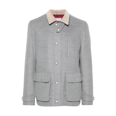 Brunello Cucinelli SS24 Grey High-Neck Button-Up Loose-Fit Jacket MY4416382-CJA42