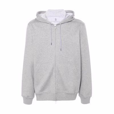 Brunello Cucinelli SS24 Grey Solid Full-Zip Hoodie MM8319069G-C1250
