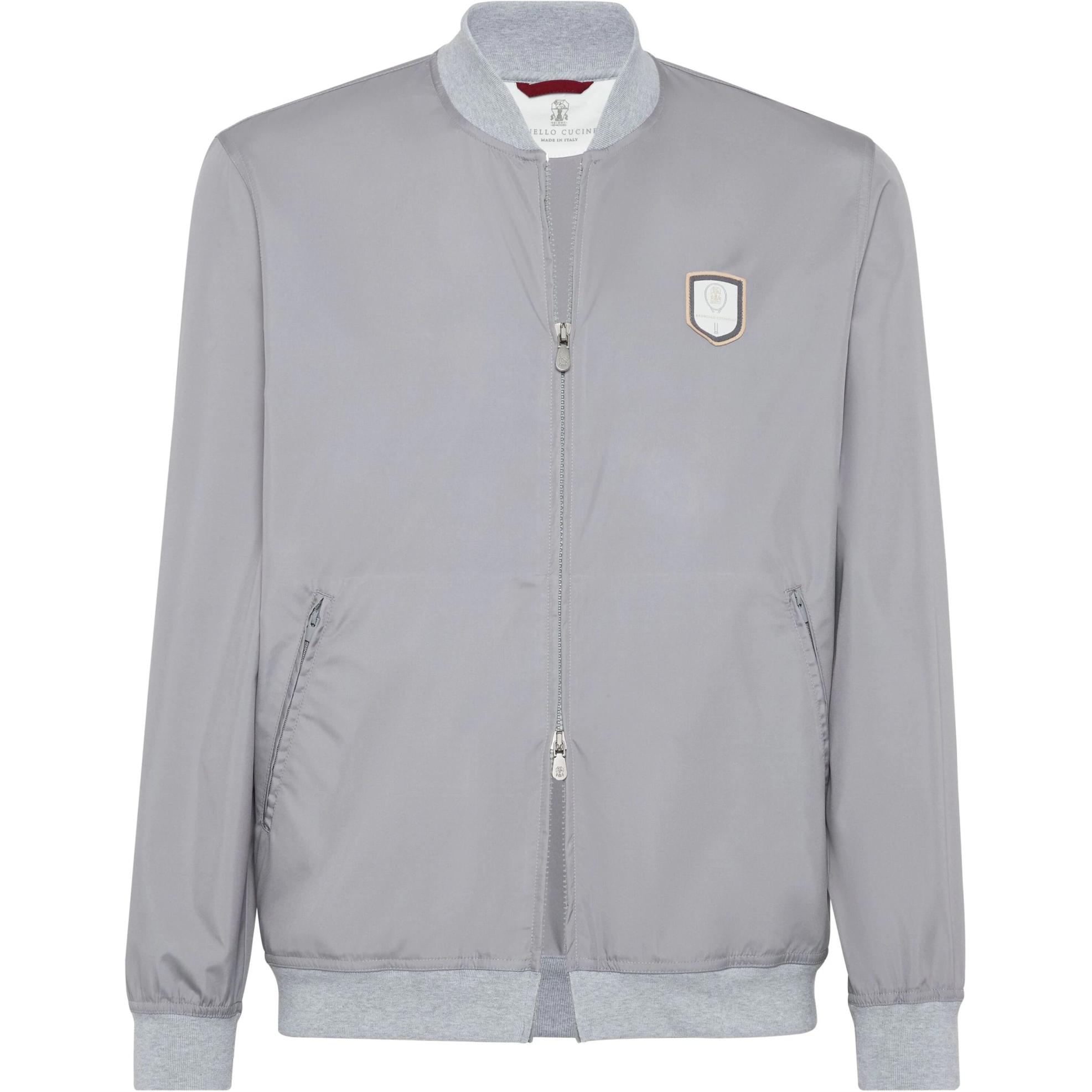Brunello Cucinelli SS24 Grey Tennis Badge Long-Sleeve Zip Jacket MB4229082T-CFM15