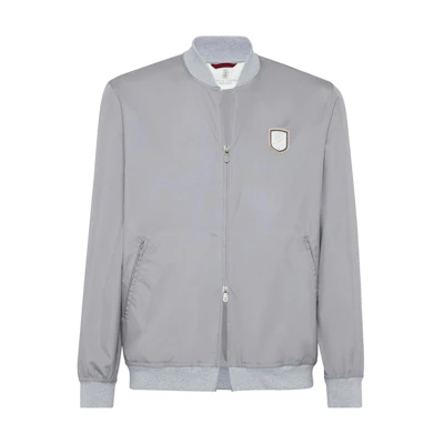Brunello Cucinelli SS24 Grey Tennis Badge Long-Sleeve Zip Jacket MB4229082T-CFM15