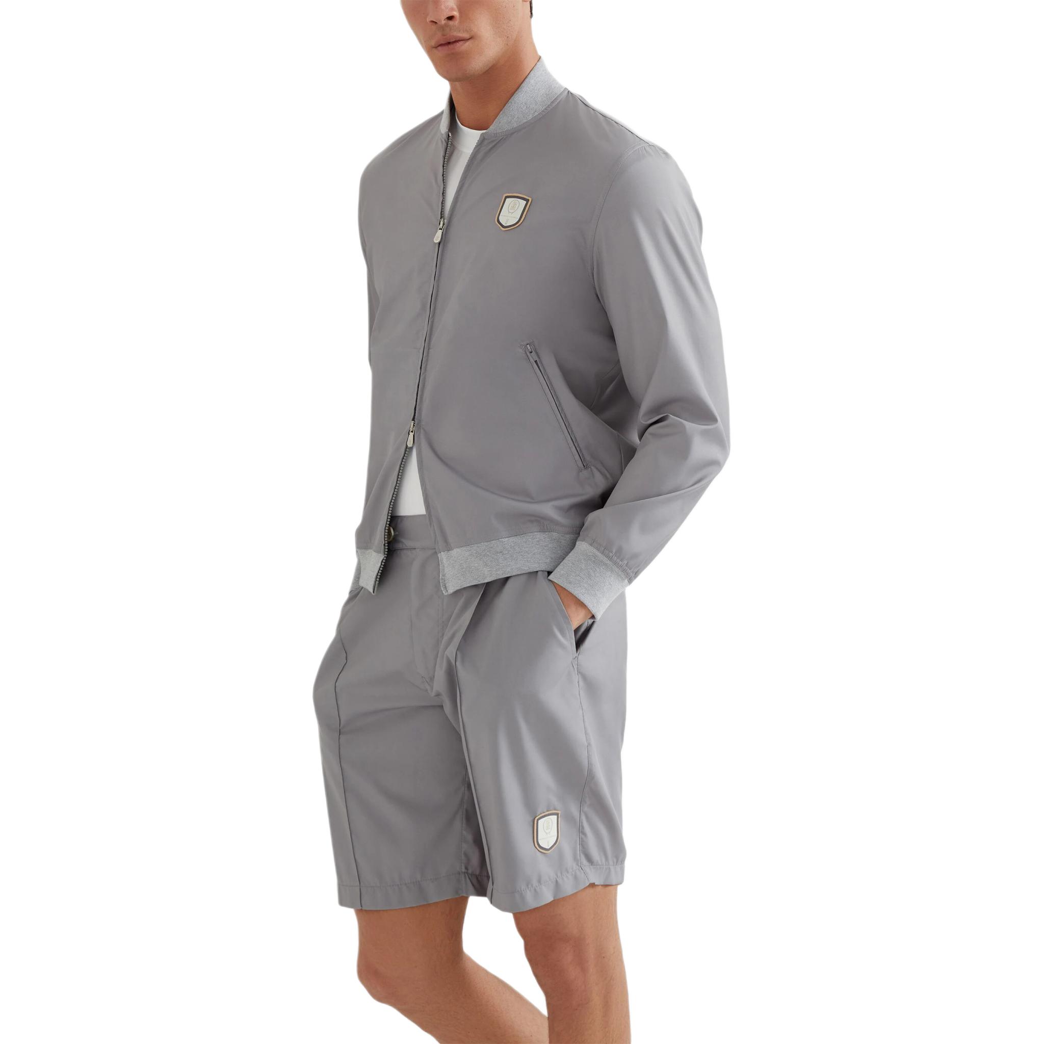 Shop Brunello Cucinelli SS24 灰色网球徽章长袖拉链夹克 MB4229082T-CFM15