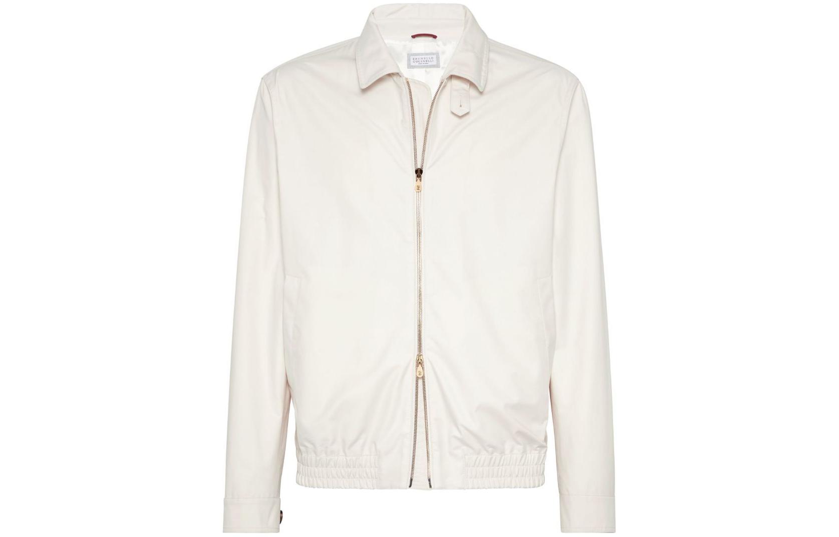 Brunello Cucinelli SS24 Ivory Solid Zipper Jacket with Collar MB4026205-C402