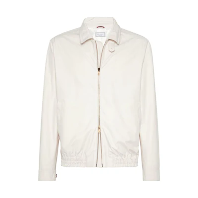 Brunello Cucinelli SS24 Ivory Solid Zipper Jacket with Collar MB4026205-C402