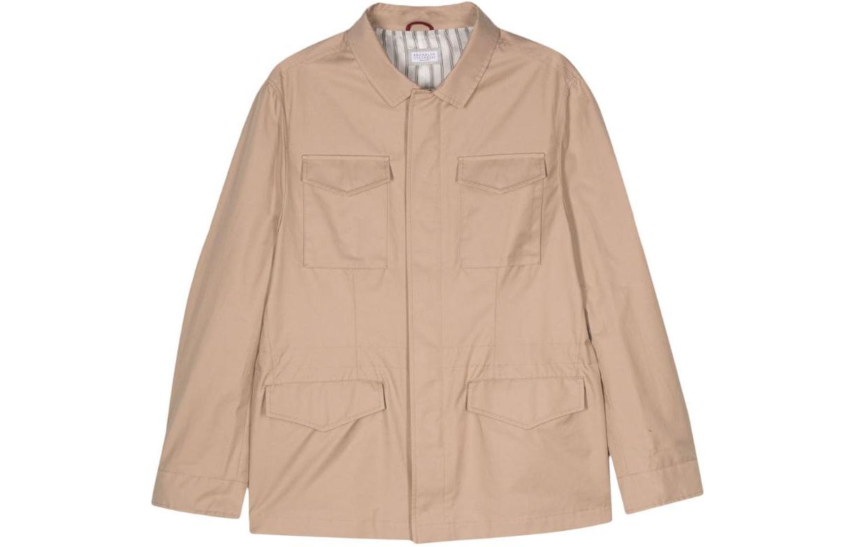 Brunello Cucinelli SS24 Khaki Solid Zip-Up Collared Jacket Long Sleeve MB4026190-C403