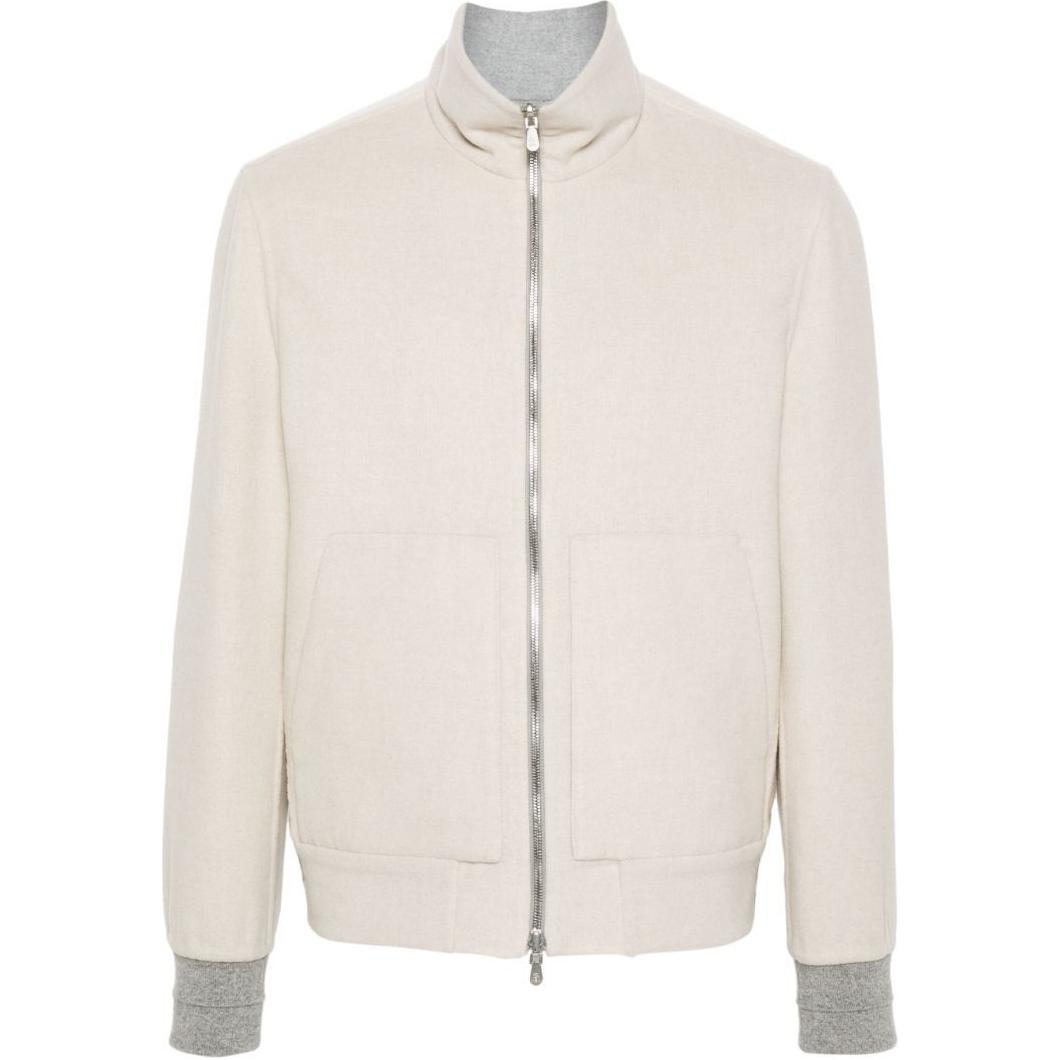 Brunello Cucinelli SS24 Light Beige Zip-Up High Neck Bomber Jacket MY4139802C-C442