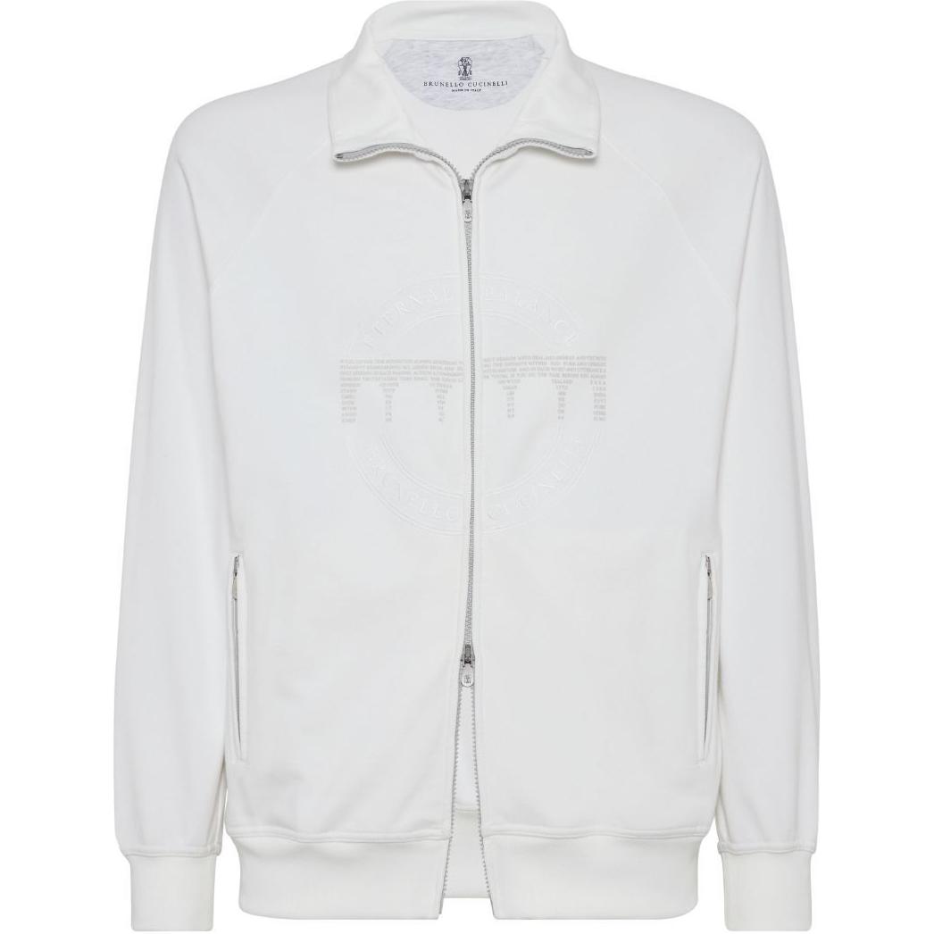 Brunello Cucinelli SS24 Logo Embossed Stand Collar Long Sleeve Jacket White Men’s MM8363140G-CVN50