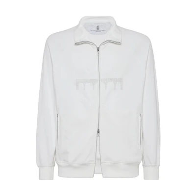 Brunello Cucinelli SS24 Logo Embossed Stand Collar Long Sleeve Jacket White Men’s MM8363140G-CVN50