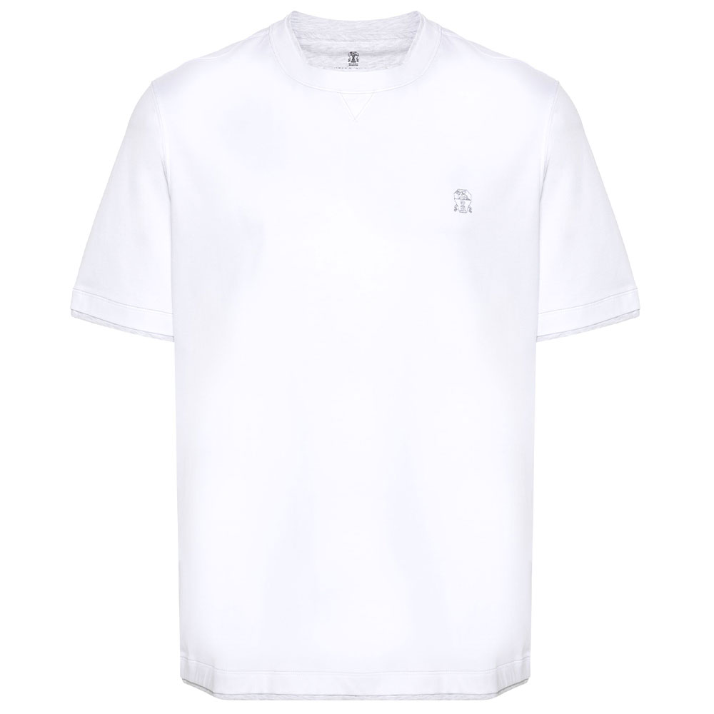 Brunello Cucinelli SS24 Logo Embroidered Crewneck T-Shirt White M0B137451G-CGY23