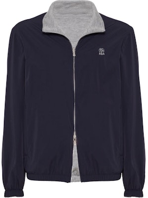 Brunello Cucinelli SS24 Jaket Lelaki Logo Leher Tinggi Kalis Air Biru Gelap. MM40A7433G-CBJ47 Buy Brunello Cucinelli SS24 Jaket Lelaki Logo Leher Tinggi Kalis Air Biru Gelap. MM40A7433G-CBJ47