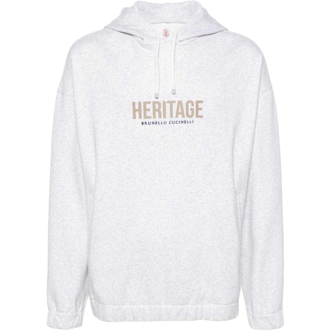 Brunello Cucinelli SS24 Logo Print Loose Hoodie in Heather Gray MW8369028G-CDM52