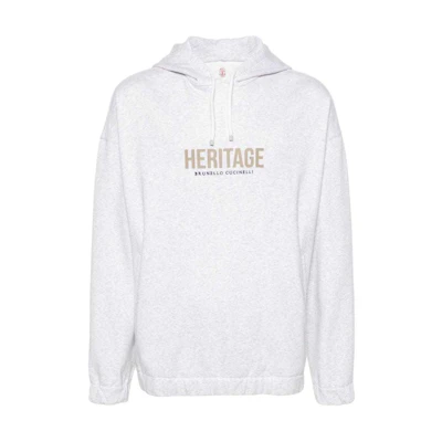 Brunello Cucinelli SS24 Logo Print Loose Hoodie in Heather Gray MW8369028G-CDM52