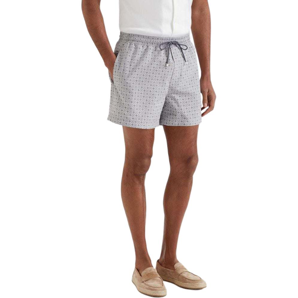 Lookbook Brunello Cucinelli SS24 男士灰色印花抽绳沙滩短裤 MW856053P-C002