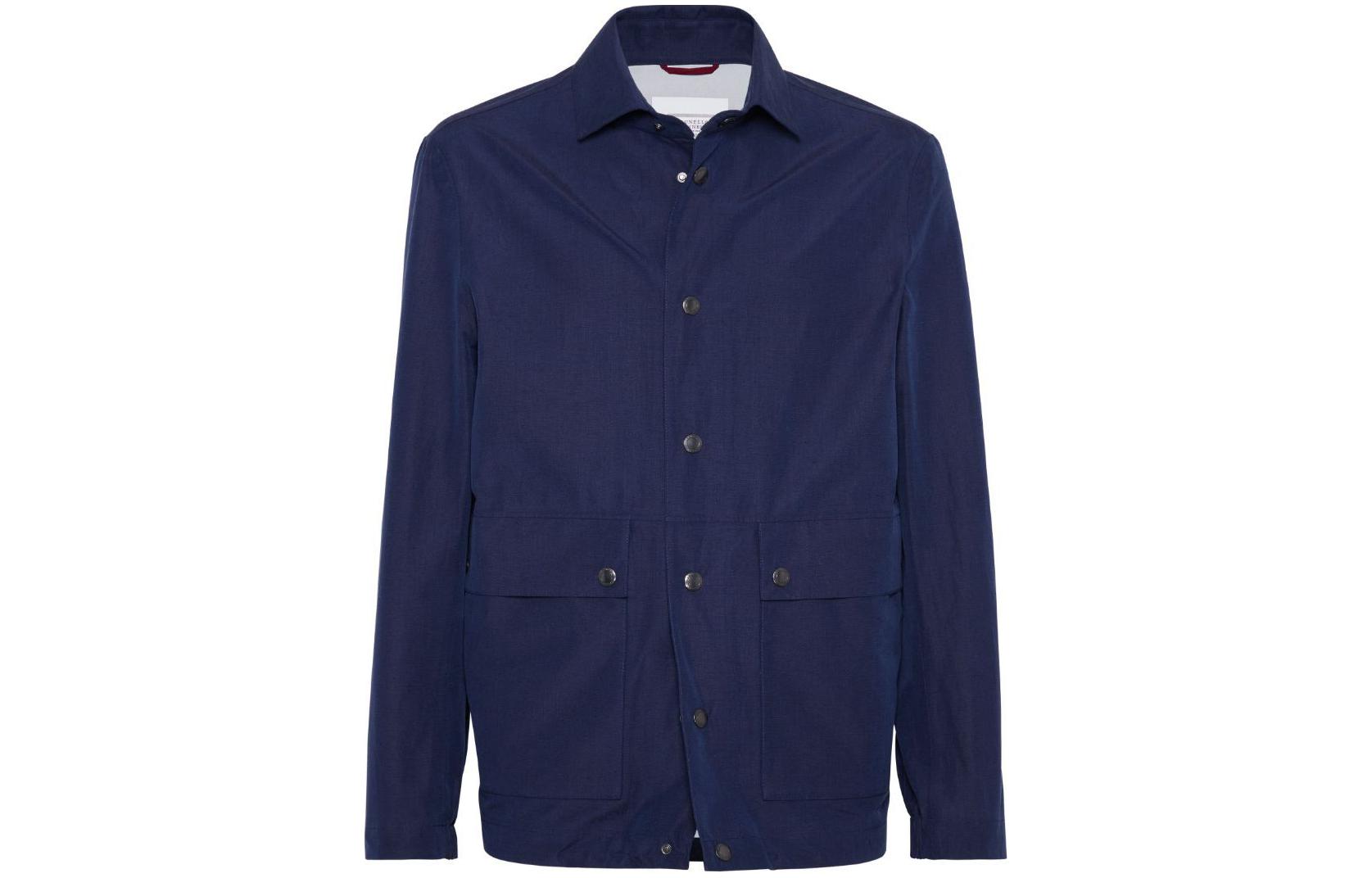 Brunello Cucinelli SS24 Navy Blue Single-Breasted Collar Shirt Jacket for Men MB4086114-CSH55