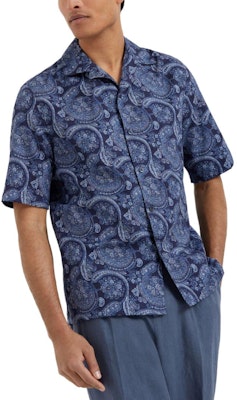 Camisa Hombre Manga Corta Azul Marino SS24 Estampado Paisley Brunello Cucinelli MM6640615P-C001 Lookbook Camisa Hombre Manga Corta Azul Marino SS24 Estampado Paisley Brunello Cucinelli MM6640615P-C001