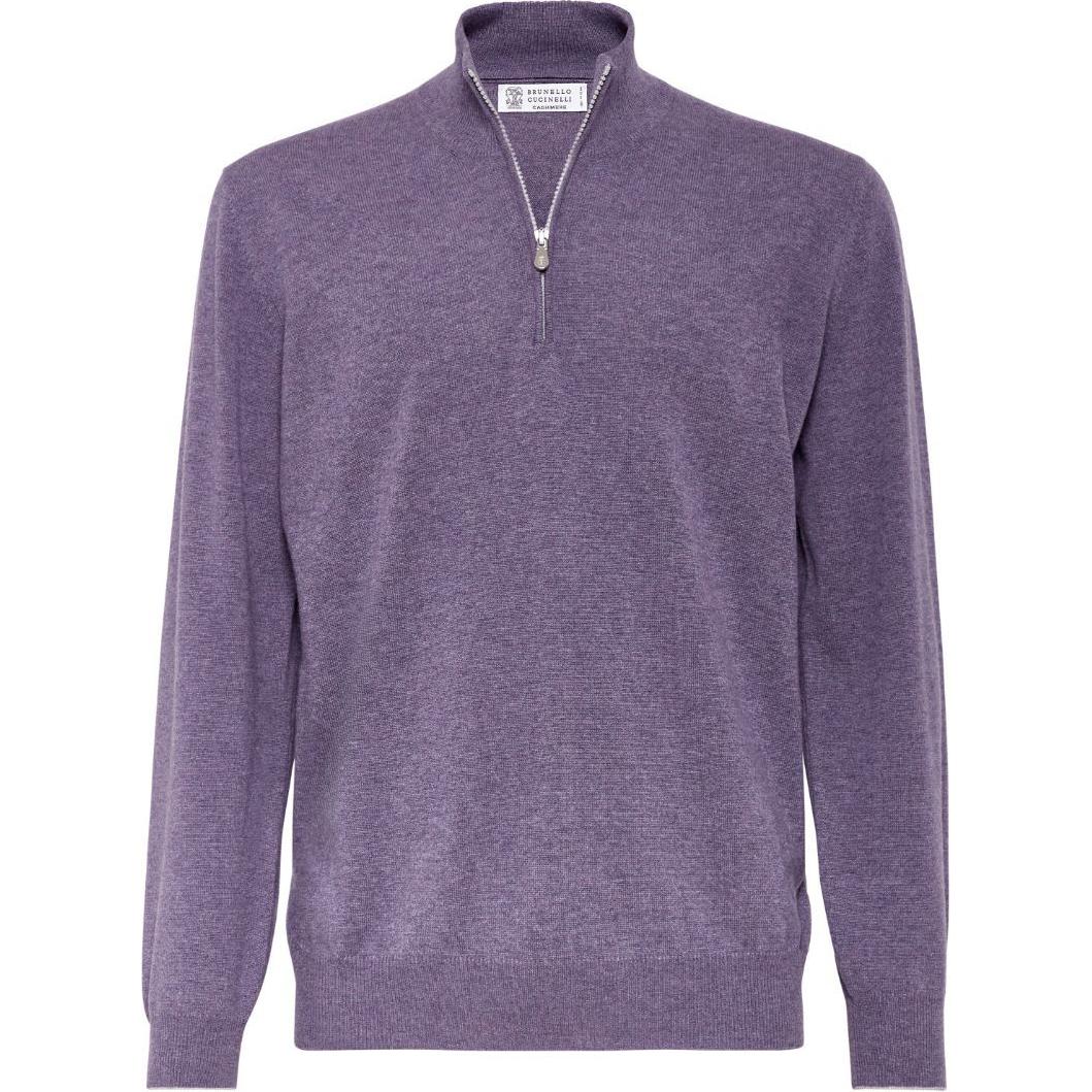 Brunello Cucinelli SS24 Purple Half-Zip Cashmere Knit Sweater. M2200124-COF58