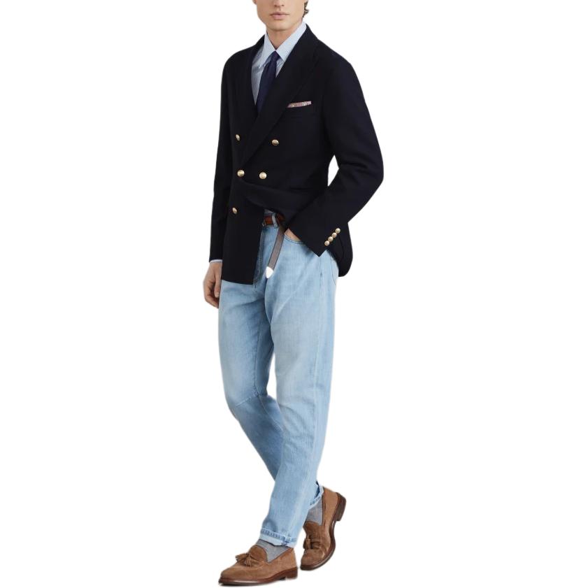 Purchase Brunello Cucinelli 2024春夏男士修身条纹单扣衬衫天蓝色 MF6981716-C011