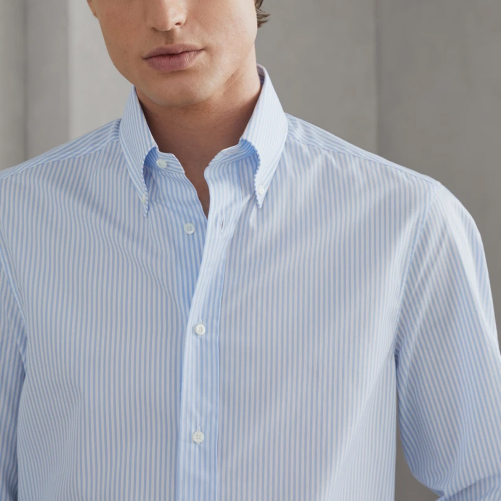Details for Brunello Cucinelli 2024春夏男士修身条纹单扣衬衫天蓝色 MF6981716-C011