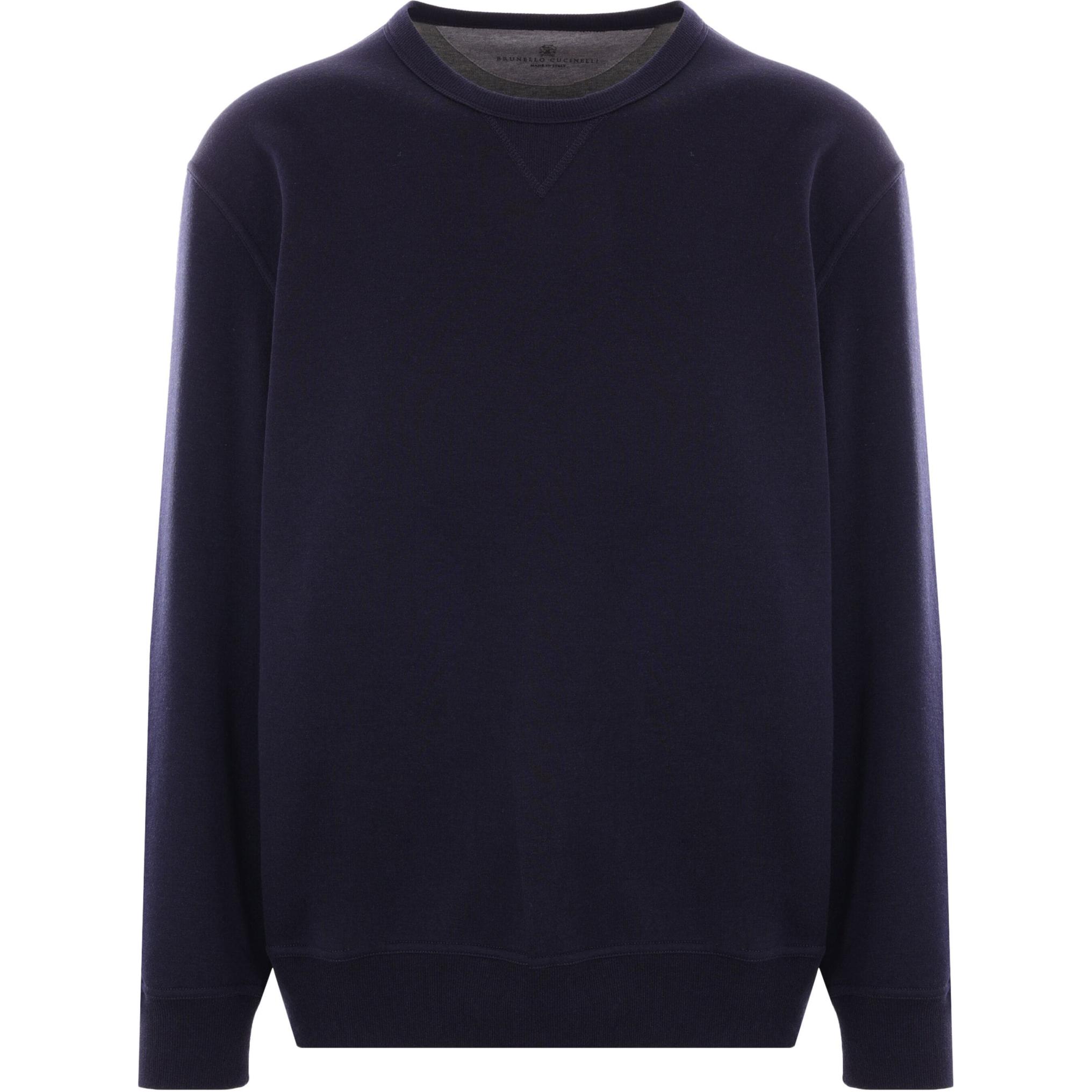 Brunello Cucinelli SS24 Solid Blue Crewneck Long-Sleeve Sweatshirt Casual MM8319075G-C1265