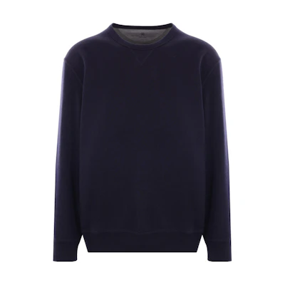Brunello Cucinelli SS24 Solid Blue Crewneck Long-Sleeve Sweatshirt Casual MM8319075G-C1265