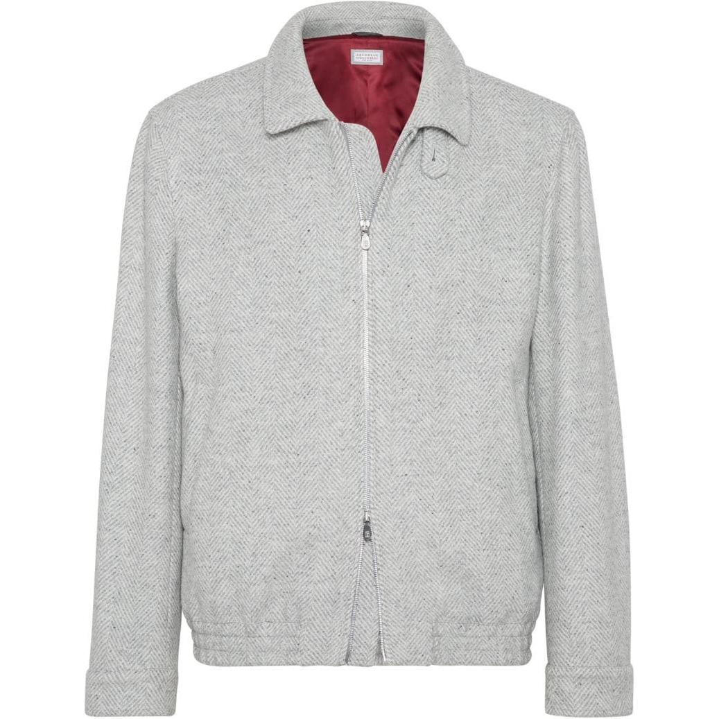 Order Brunello Cucinelli SS24 男款灰色人字紋拉鍊長袖外套 MY4436379-CSD26