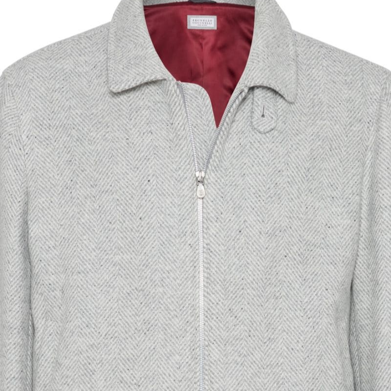 Lookbook Brunello Cucinelli SS24 男款灰色人字紋拉鍊長袖外套 MY4436379-CSD26