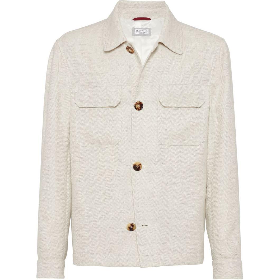 Brunello Cucinelli SS24 Solid Single-Breasted Shirt Jacket Men’s Off-White MB4196511P-C002