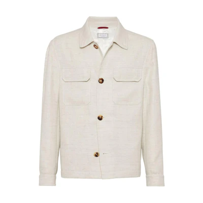 Brunello Cucinelli SS24 Solid Single-Breasted Shirt Jacket Men’s Off-White MB4196511P-C002