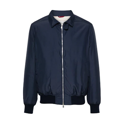 Brunello Cucinelli SS24 Solid Zip-Up Collared Jacket Navy Blue - Long Sleeve MY4636377-CWW28