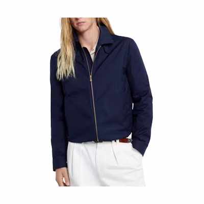 Brunello Cucinelli SS24 Solid Zip-Up Stand Collar Jacket Navy Blue MB4026205-C404
