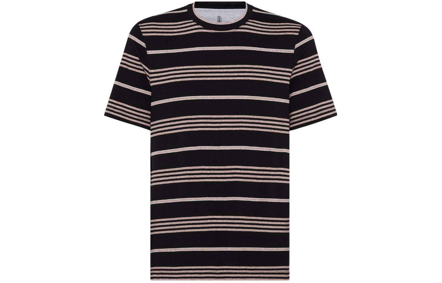 Brunello Cucinelli SS24 Striped Print Crewneck Short Sleeve T-Shirt Black MW8401308-C006
