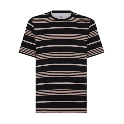 Brunello Cucinelli SS24 Striped Print Crewneck Short Sleeve T-Shirt Black MW8401308-C006