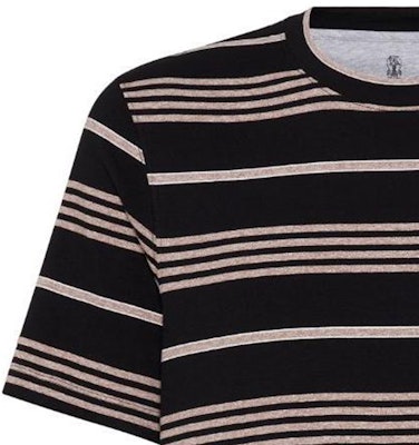 Brunello Cucinelli SS24 黑色條紋印花短袖圓領T恤 MW8401308-C006 Details for Brunello Cucinelli SS24 黑色條紋印花短袖圓領T恤 MW8401308-C006