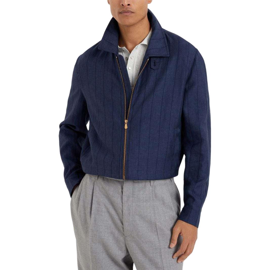 Lookbook Brunello Cucinelli SS24 條紋拉鍊領長袖外套 男款海軍藍 MW4756205P-C674