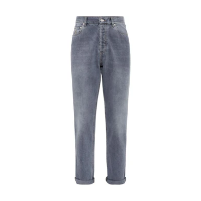 Brunello Cucinelli SS24 Washed Mid-Rise Straight Jeans Men’s Grey M240PO1090-C9007