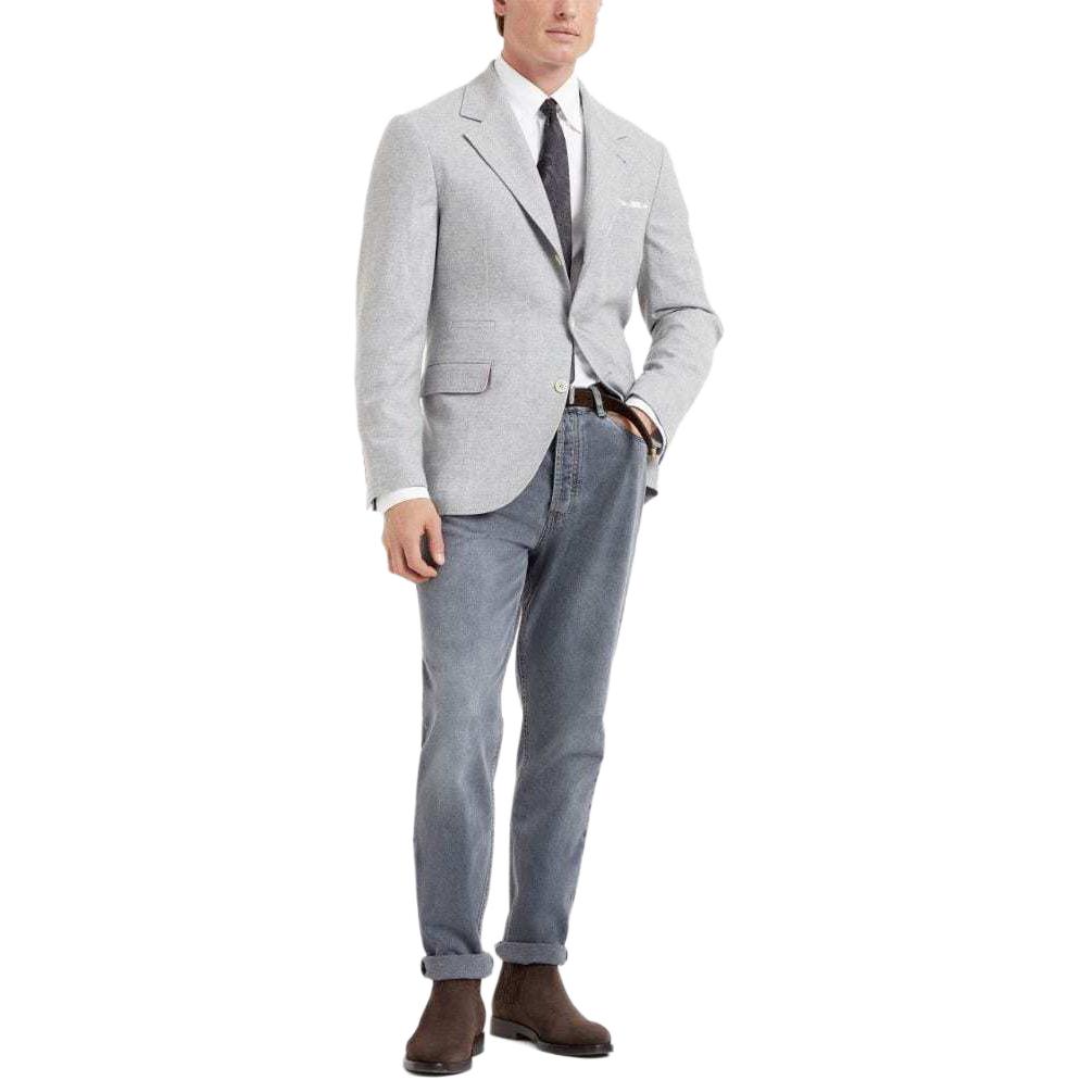 Lookbook 布鲁内罗·库奇内利SS24水洗中腰直筒牛仔裤 男士灰色 M240PO1090-C9007