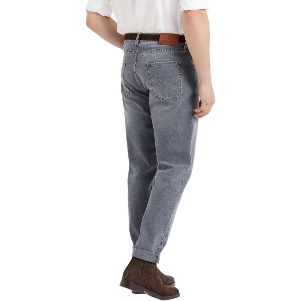 Shop 布鲁内罗·库奇内利SS24水洗中腰直筒牛仔裤 男士灰色 M240PO1090-C9007