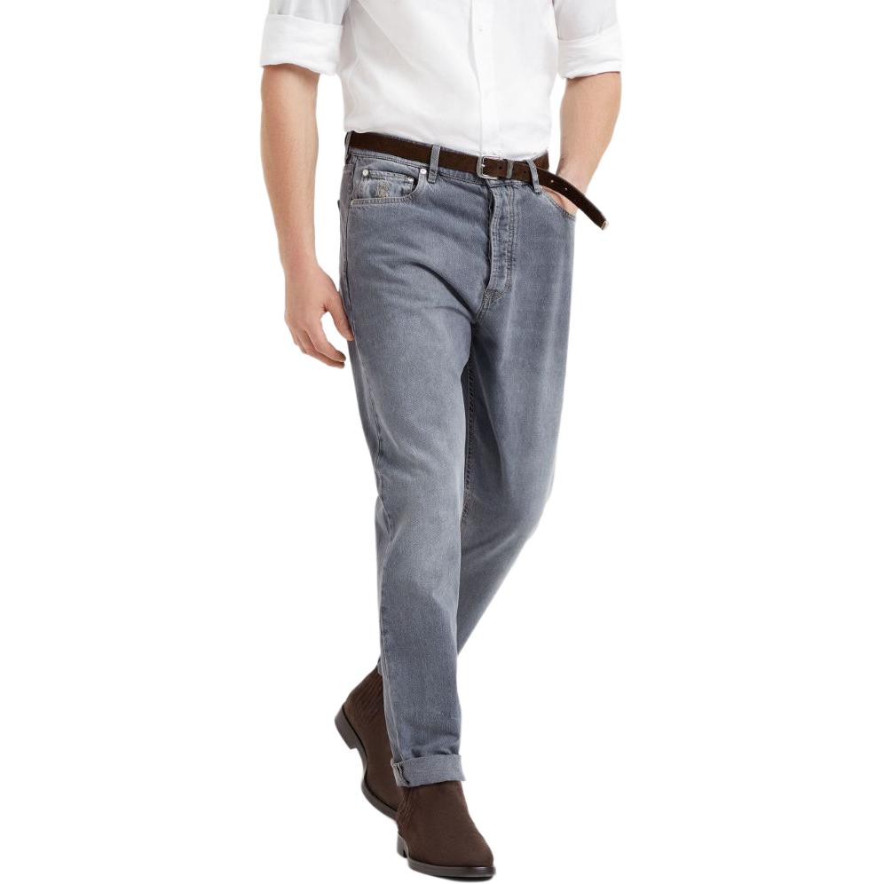 Purchase 布鲁内罗·库奇内利SS24水洗中腰直筒牛仔裤 男士灰色 M240PO1090-C9007