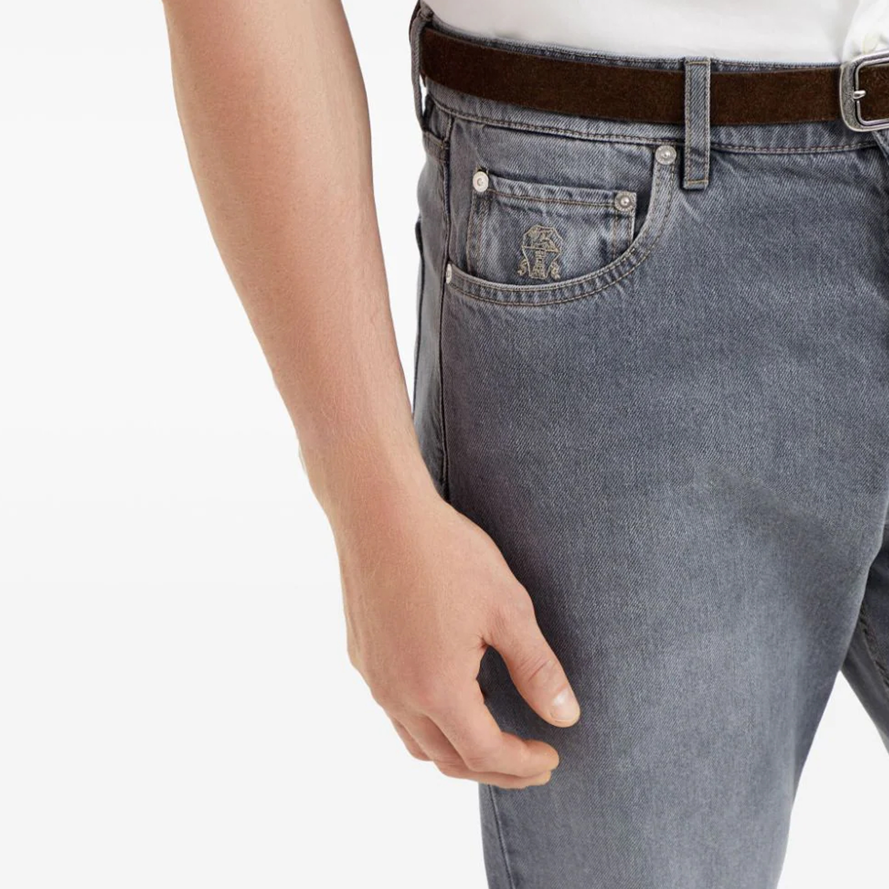 Details for 布鲁内罗·库奇内利SS24水洗中腰直筒牛仔裤 男士灰色 M240PO1090-C9007