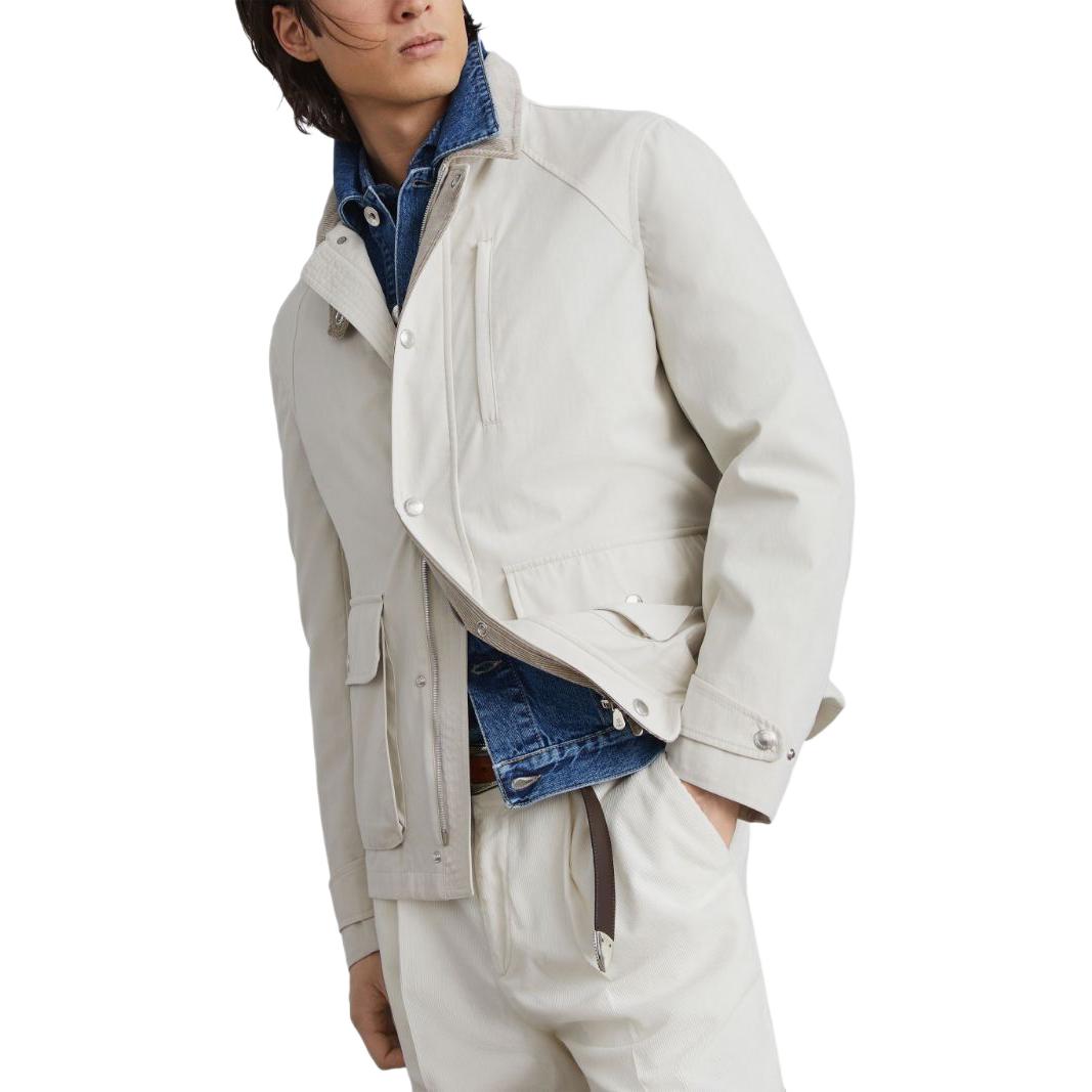 Lookbook Chaqueta Casual Blanca de Manga Larga con Bolsillo Brunello Cucinelli SS24 MY4646340-白色