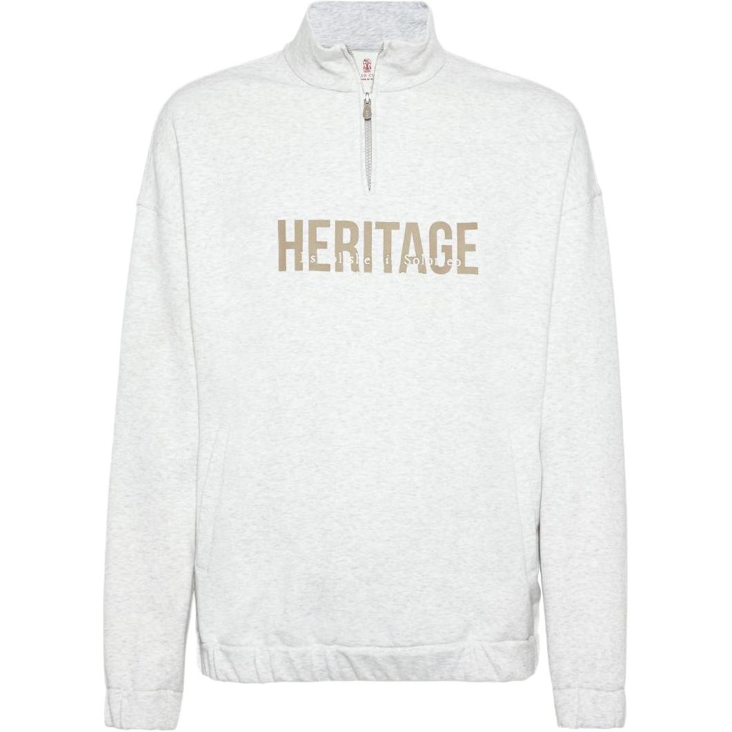 Brunello Cucinelli SS24 White Letter Print Zip Pullover Long Sleeve Sweatshirt MW8369034G-CDM52