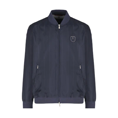 Brunello Cucinelli Stripe Zip-Up Jacket with Stand Collar - Blue MB4179082T-CWY67