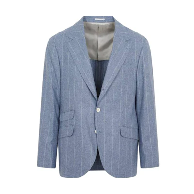 Brunello Cucinelli Striped Notch Lapel Single-Breasted Jacket Men’s Blue MY4077BWDC2606