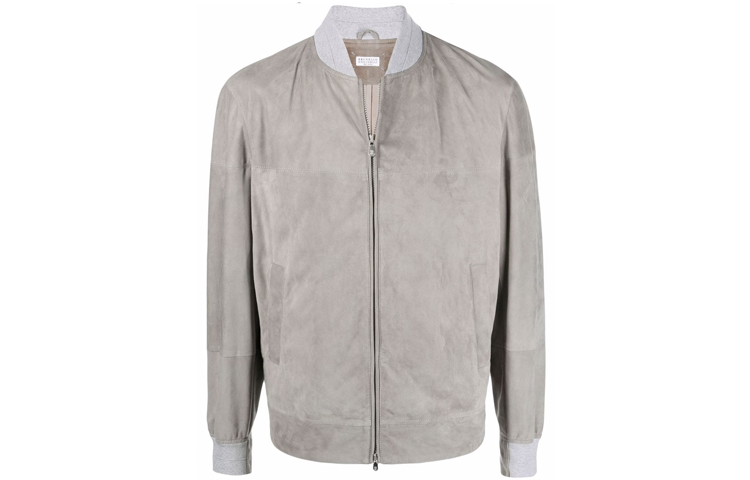 Brunello Cucinelli Suede Zip-Up Aviator Jacket Men’s Grey MPCLN1769-C8280