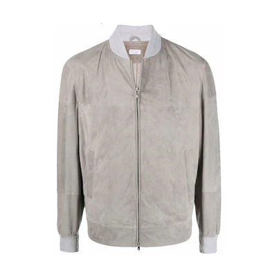 Brunello Cucinelli Suede Zip-Up Aviator Jacket Men’s Grey MPCLN1769-C8280