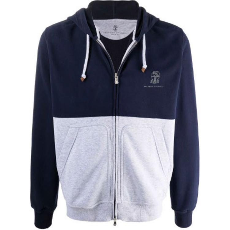 Brunello Cucinelli Two-Tone Hoodie with Logo Print Multicolor MTU149219GCT883