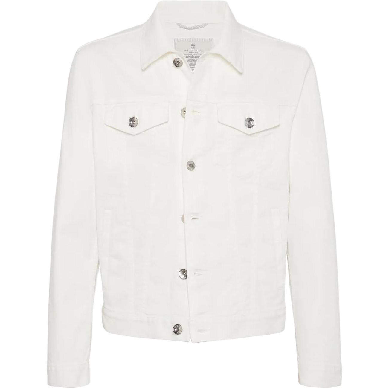 Brunello Cucinelli White Denim Jacket for Men Long Sleeve Single Button. M277P6900-C7210