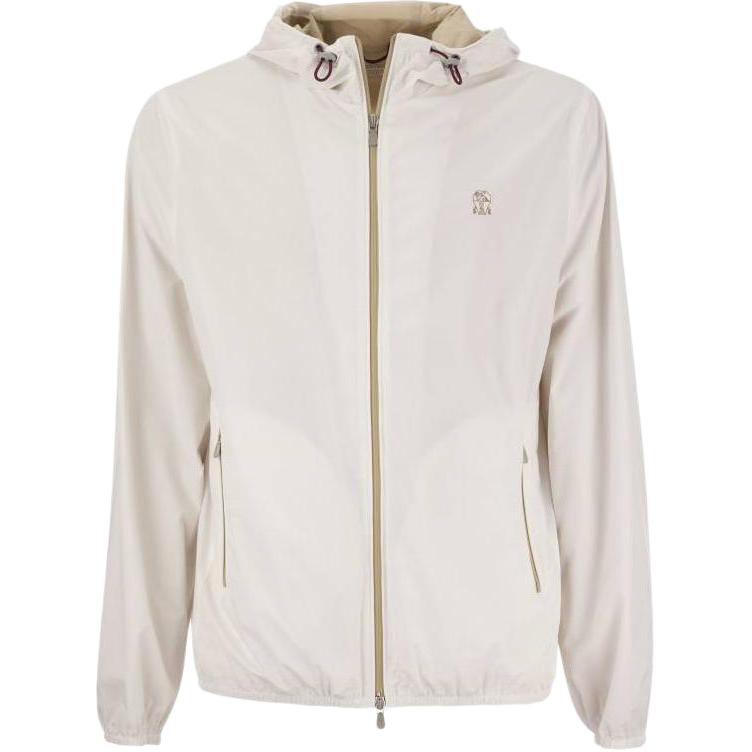 Brunello Cucinelli White Hoodie Jacket with Embroidered Logo MM40A7440GC-FU75