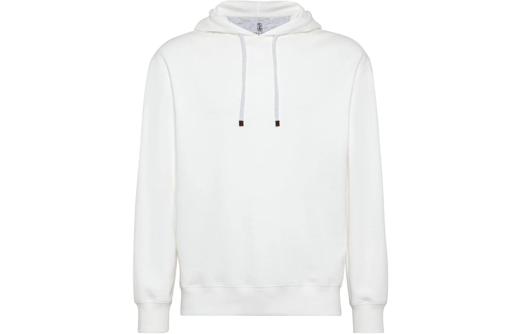 Brunello Cucinelli White Solid Color Hooded Pullover Sweatshirt M0T359021G-C7220