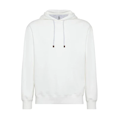 Brunello Cucinelli White Solid Color Hooded Pullover Sweatshirt M0T359021G-C7220